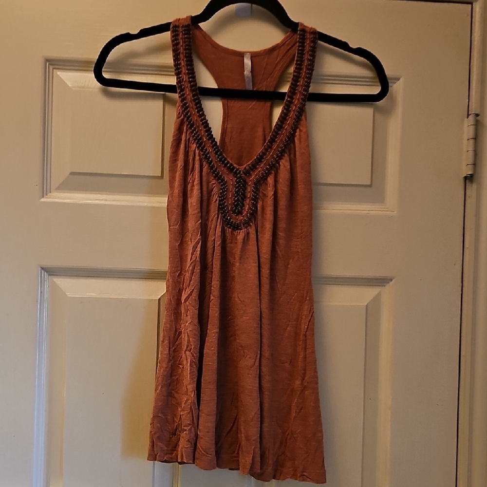 A'gaci Terracotta Sleeveless Top with Crochet Accents